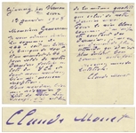 Claude Monet Autograph Letter Signed -- Monet Orders Red Wine From His Wine Merchant But Says the White Isnt as Good Anymore